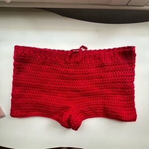 Handmade Red Crochet Shorts